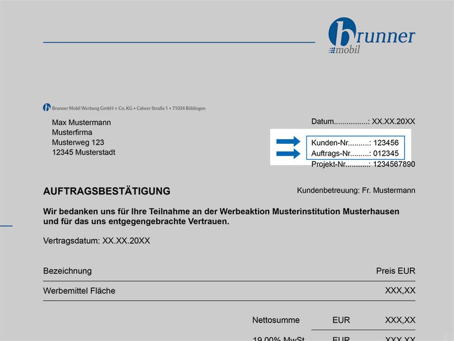 Beispiel einer Auftragsbestätigung mit Auftrags- und Kundennummer